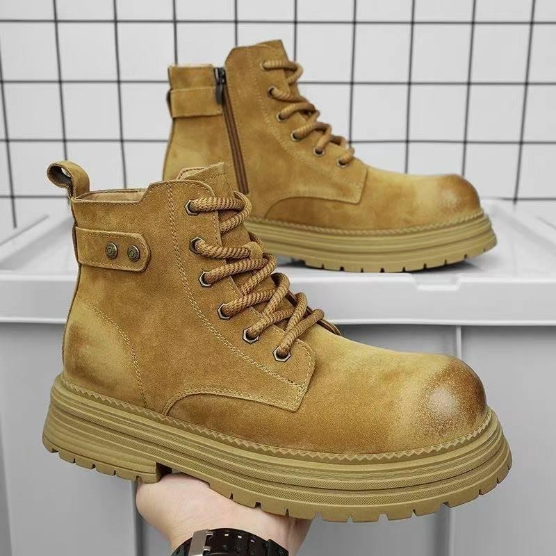 2026 New Men's British Style Boots - Outdoor Non-Slip Wear-Resistant Motorcycle Boots, Platform Elevator Work Boots