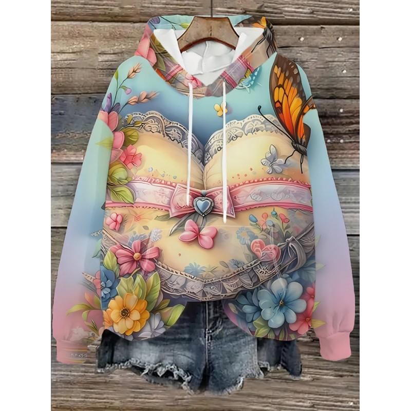 Womens Oversized Hooded Sweatshirt With Cartoon Animal Print Casual Streetwear Top Fall 2025