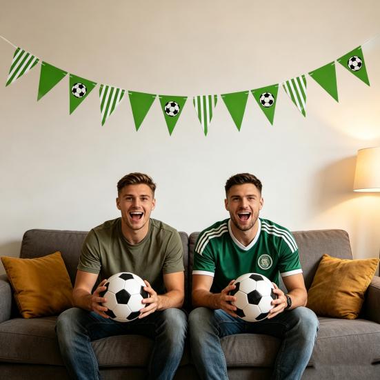 Fußballparty Wimpelkette Dreieckige Fahnen Bälle Girlande Sport-Thema Hängende Papierwimpel-Girlande für Fußballfans Heimparty-Zubehör