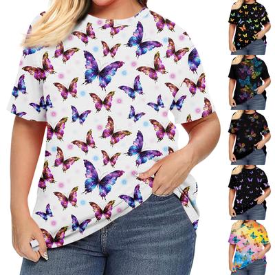 Women's Short Sleeve Shirt Round Neck Plus Size T-Shirt Printed Casual Tops