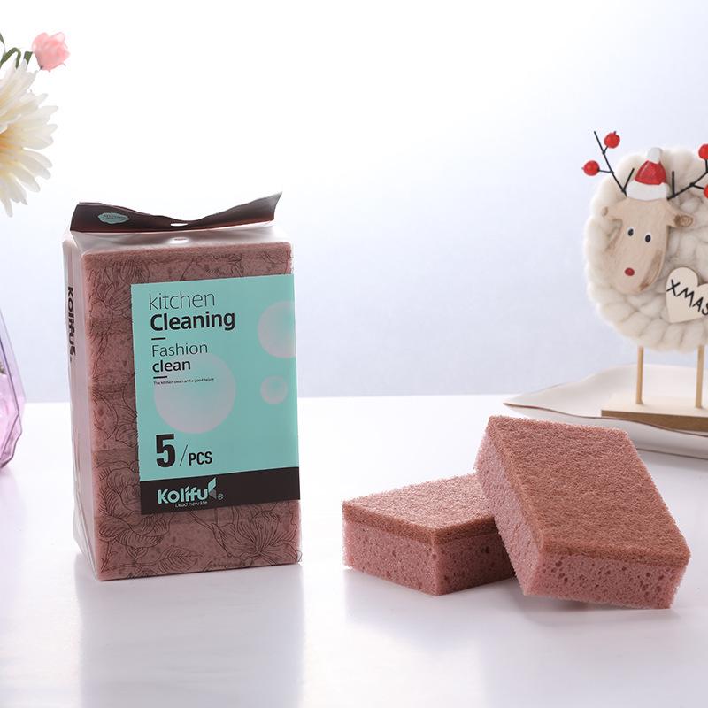 5-Piece High-Quality Double-Sided Dishwashing Sponges & Scouring Pads for Dish and Pot Scrubbing, English Packaging.