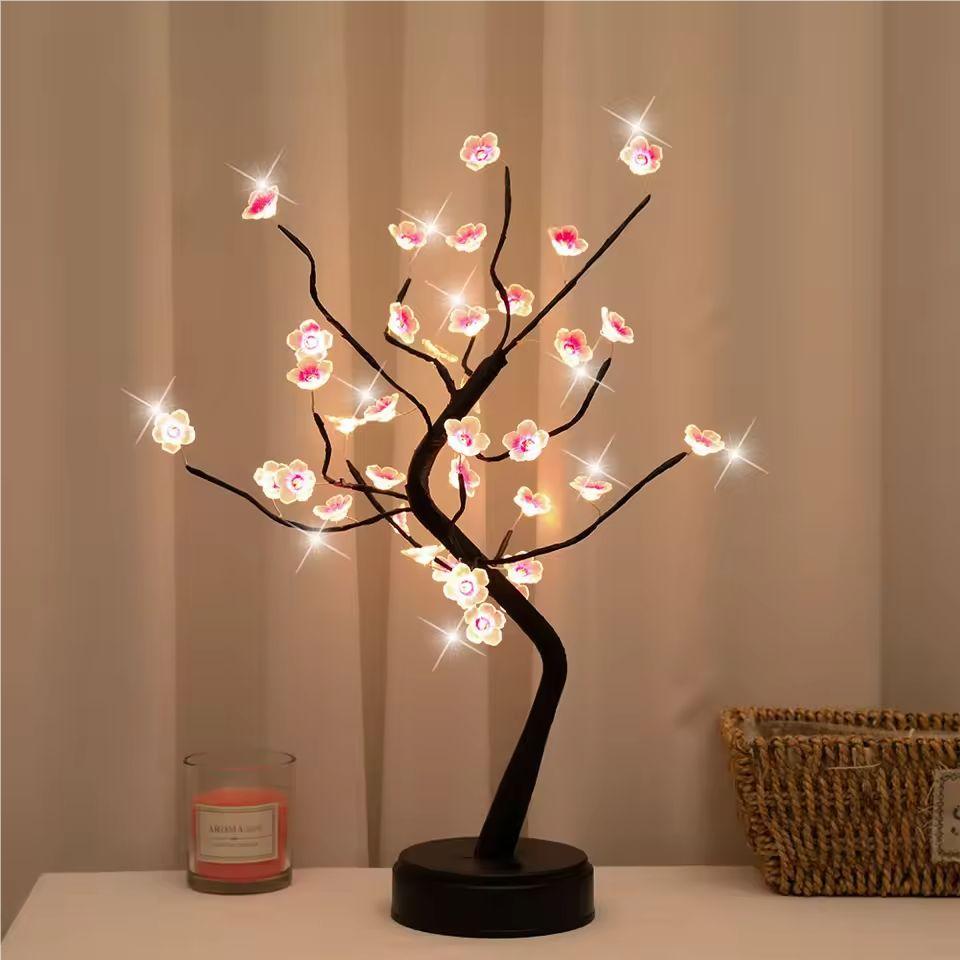 1PC LED Artificial Cherry Tree Bonsai Night Light USB/Battery Powered Table Lamp Touch Switch Fairy Light For Wedding Home Decor