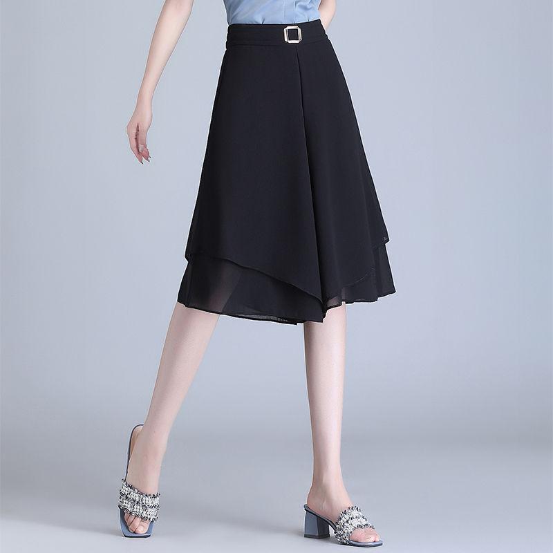 Summer Chiffon Palazzo Pants Women Loose Flowy Casual Wide Leg Cropped Pants Thin Double Layer