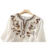 Damen Retro Besticktes Baumwoll-Leinen Stilvolles Lässiges Hemd Top