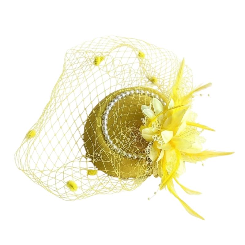 Bridal Fascinator Hat for Brides with Mesh Net Feather Accent Mini Headpiece for Wedding Tea Party Formal Wear