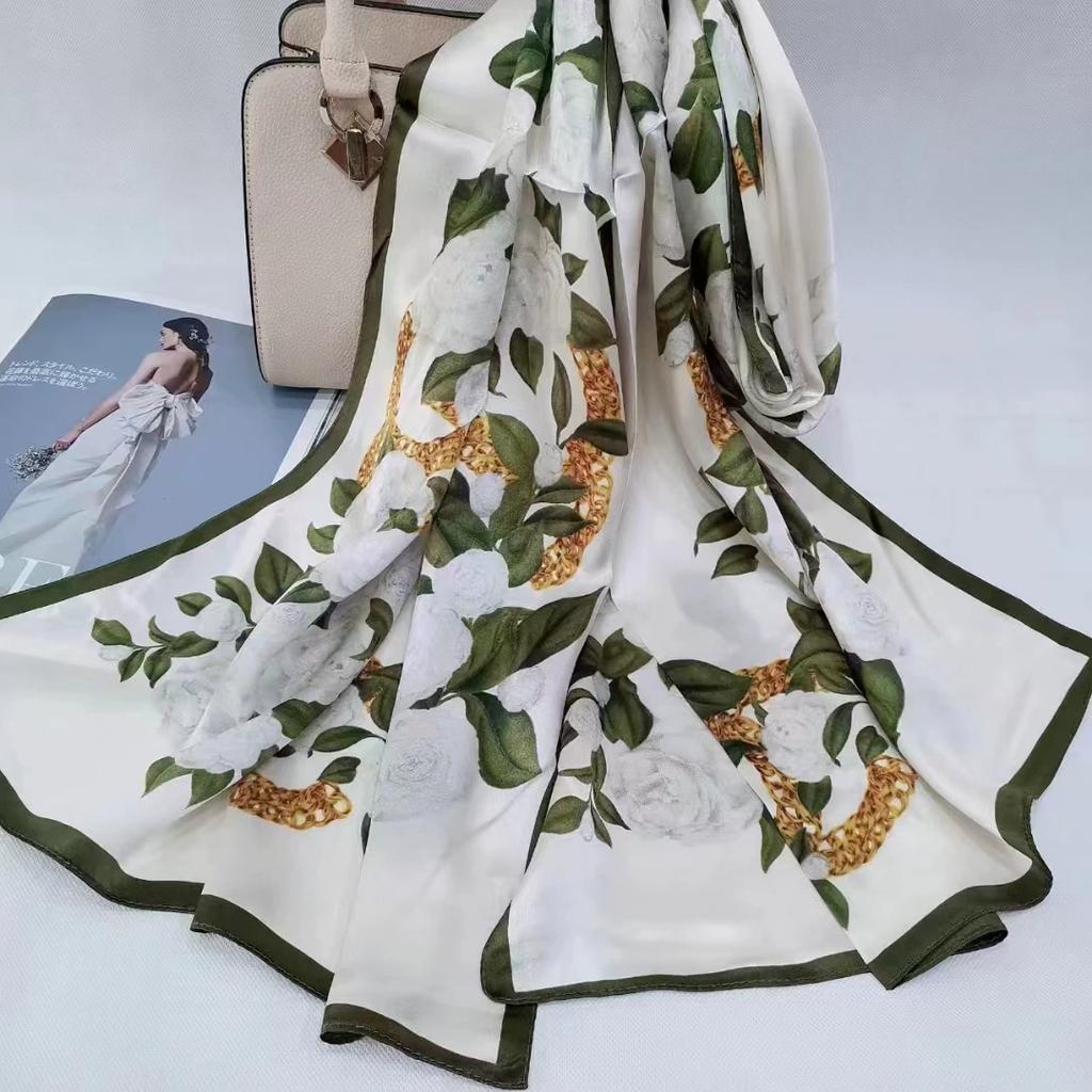 Hochwertiger 100% Seiden Schal Tuch Hijab Wickeltuch Damen Blumig Frühling Sommer Strand Seiden Schals