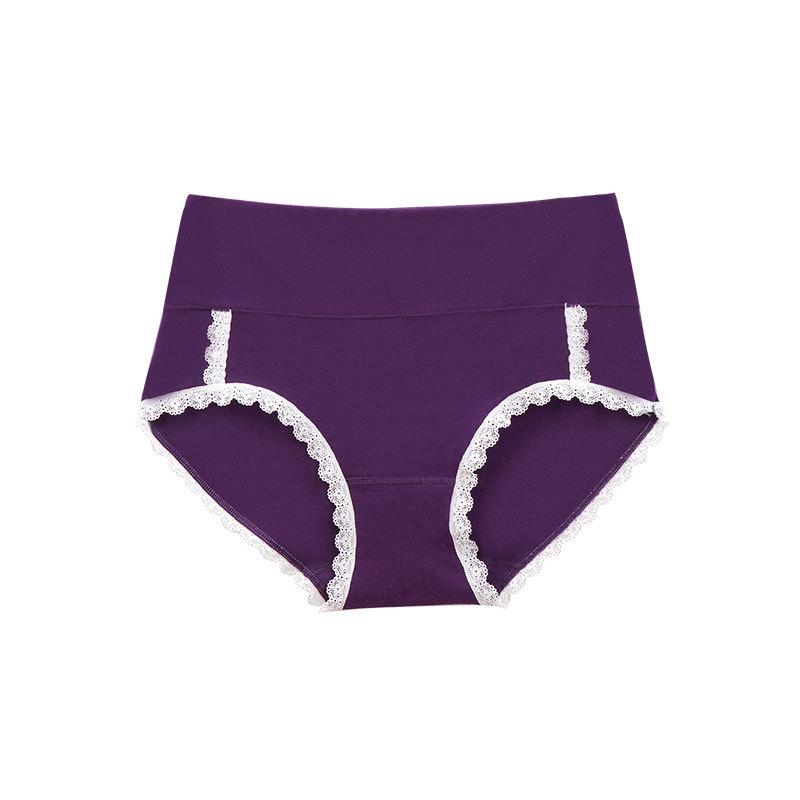 Plus Size Ladies Spring and Summer Lace Comfortable Pure Cotton High Bounce Non Mark Mid Waist Briefs