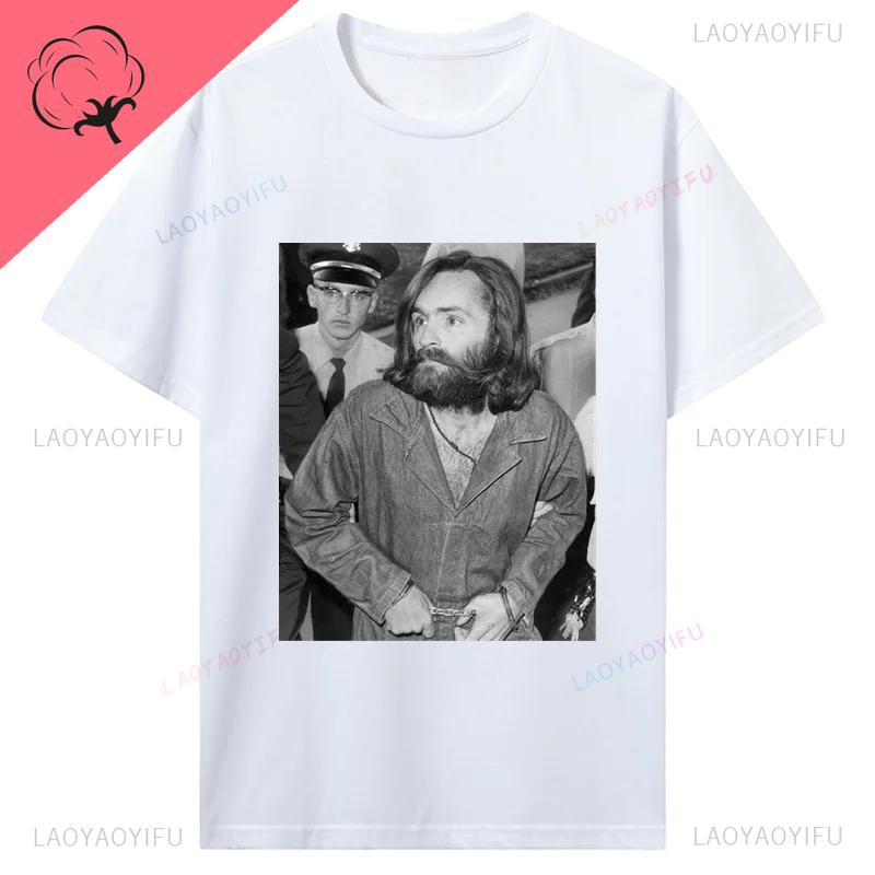 Charles Manson Shortsleev Printed TShirt Manson Family American Criminal Cult Men Quality Streetwear Casual Harajuku Tee Shirt