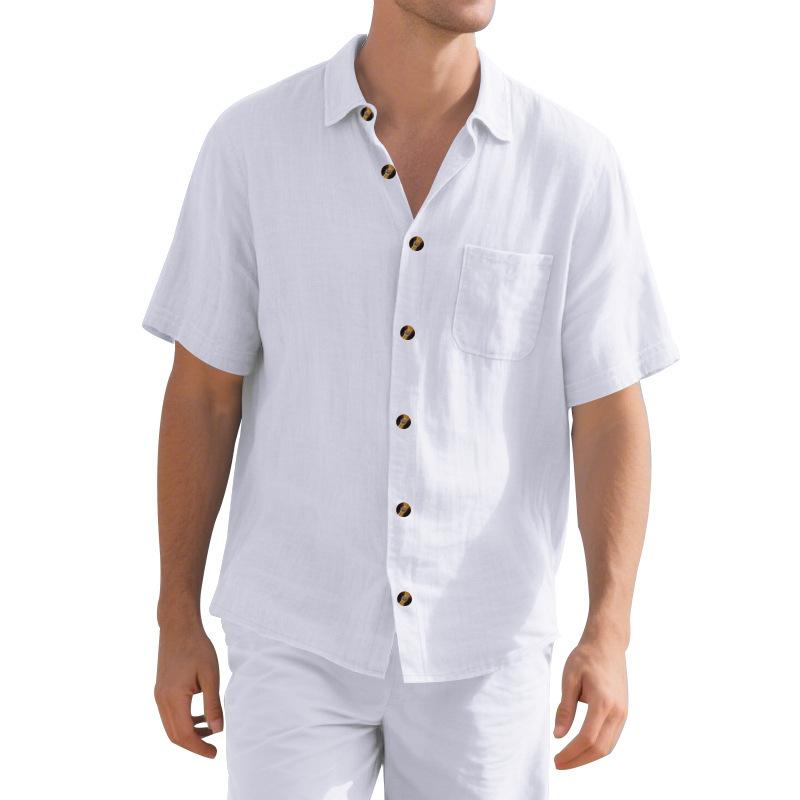 Chemise Casual d'Été Homme Tissée Respirante Couleur Unie Minimaliste Business Manches Courtes Surdimensionnée
