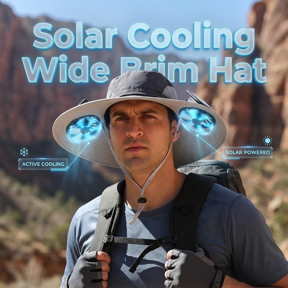 Ultralight Solar Fan Sun Hat, 2026 New Wide Brim Outdoor Fishing Hat, Outdoor Cooling Sun Hat Men Women