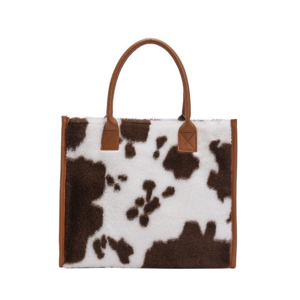 Cow Print Soft Shopper Tote Versatile Large Capacity Handbag Classic Plush Tote Bag Travel