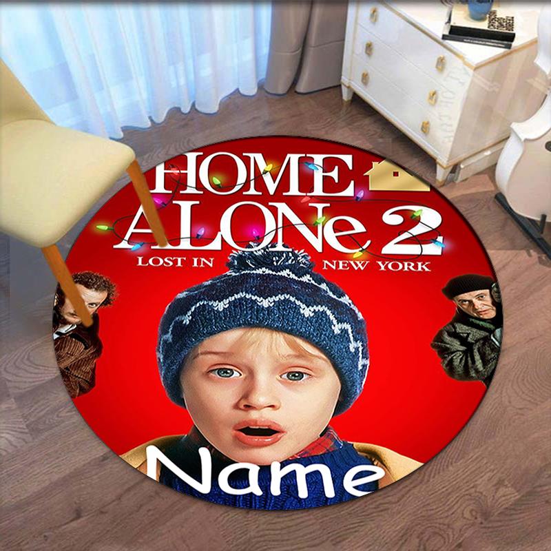 Custom Name Home Alone Printed Round Rug Carpet Chair Rug Area Rug Entryway Doormats,for Office Chair Living Room Bedroom Kitchen Room.