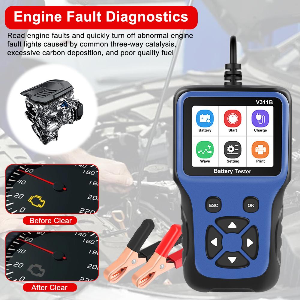 12V Car Battery Charger Tester Analyzer Auto Diagnostic Tool V311B Analyzer Tools Automotive Automobile Battery Detector Car Charging Load Test