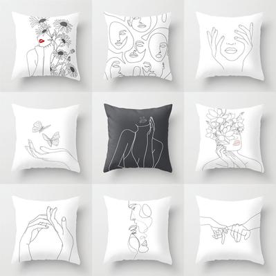 Moderne Scandinavische Kussenhoes Bank Decoratie Kussen Wit Abstracte Lijn Portret Schets Polyester Print