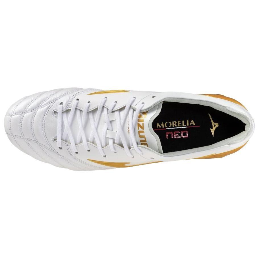Mizuno Morelia Neo 4 Support Lightweight Soccer Shoes Unisex White Gold P1GA263050