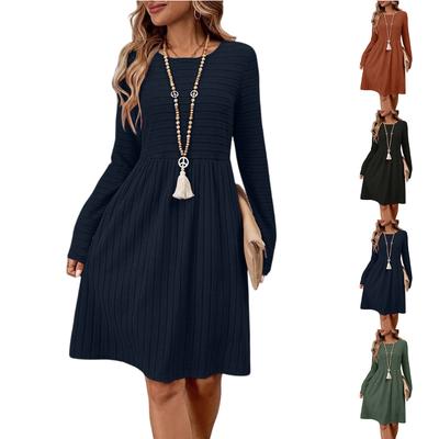 Ladies' Loose Comfortable Casual And Fashionable Solid Color Round Neck Long Sleeved Casual Dress