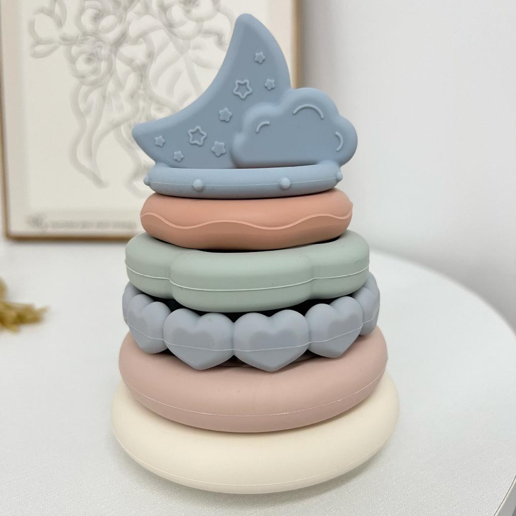 Jouet à Empiler Montessori 6 Pièces - Anneaux Souples En Silicone - Apprentissage Formes, Couleurs, Animaux - Pour Bébé