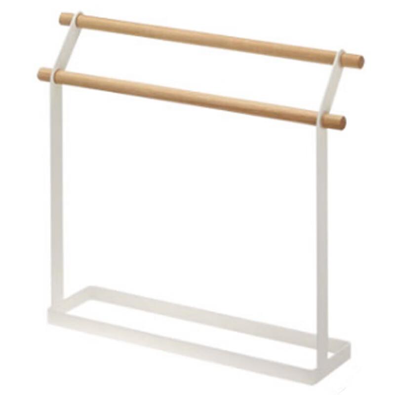 Miflame Standing Double-Layer Metal Kitchen Towel Rack with Wooden Rod