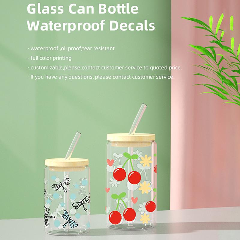 Autocolant UV DTF cu funde fluide pentru cutii de bere de 16 oz, panglici Pretty Love, drăguț model feminin, pentru cutii de bere, model UV DTF