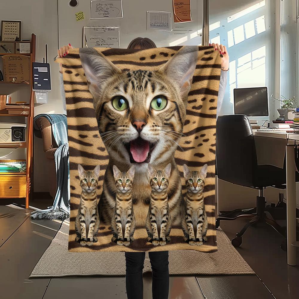 1 Stück Süße Katze 3D-Druck Flanelldecke, Hohe Qualität, Bequem für alle Jahreszeiten, Heimdekoration, Wärme und Komfort, Perfekt für Geschenke