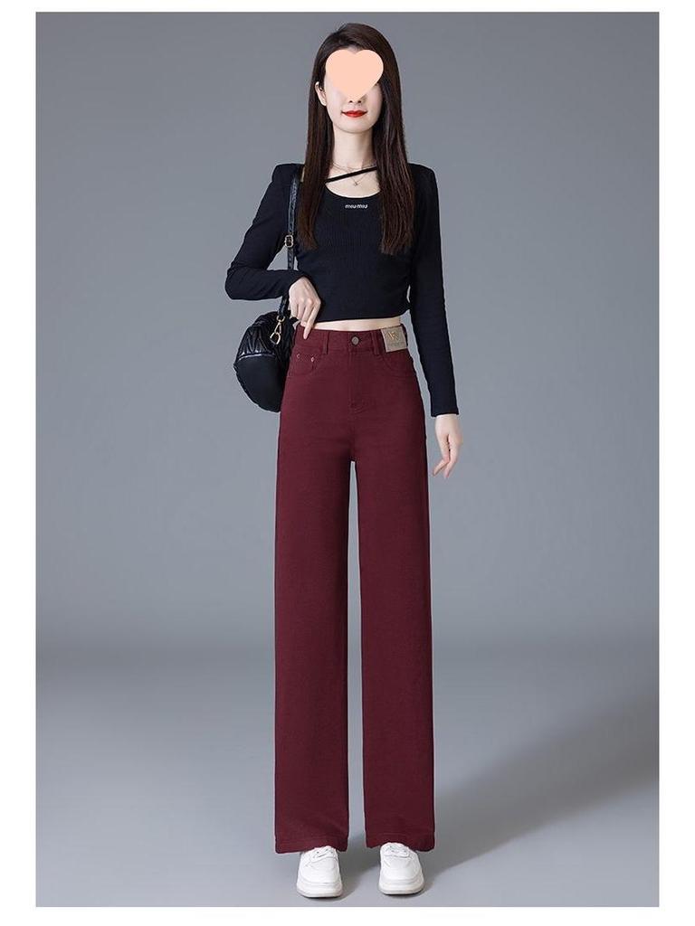 Women's Autumn/Winter 2025 Soft Denim Plus Velvet Slimming Straight and Wide Leg Trousers