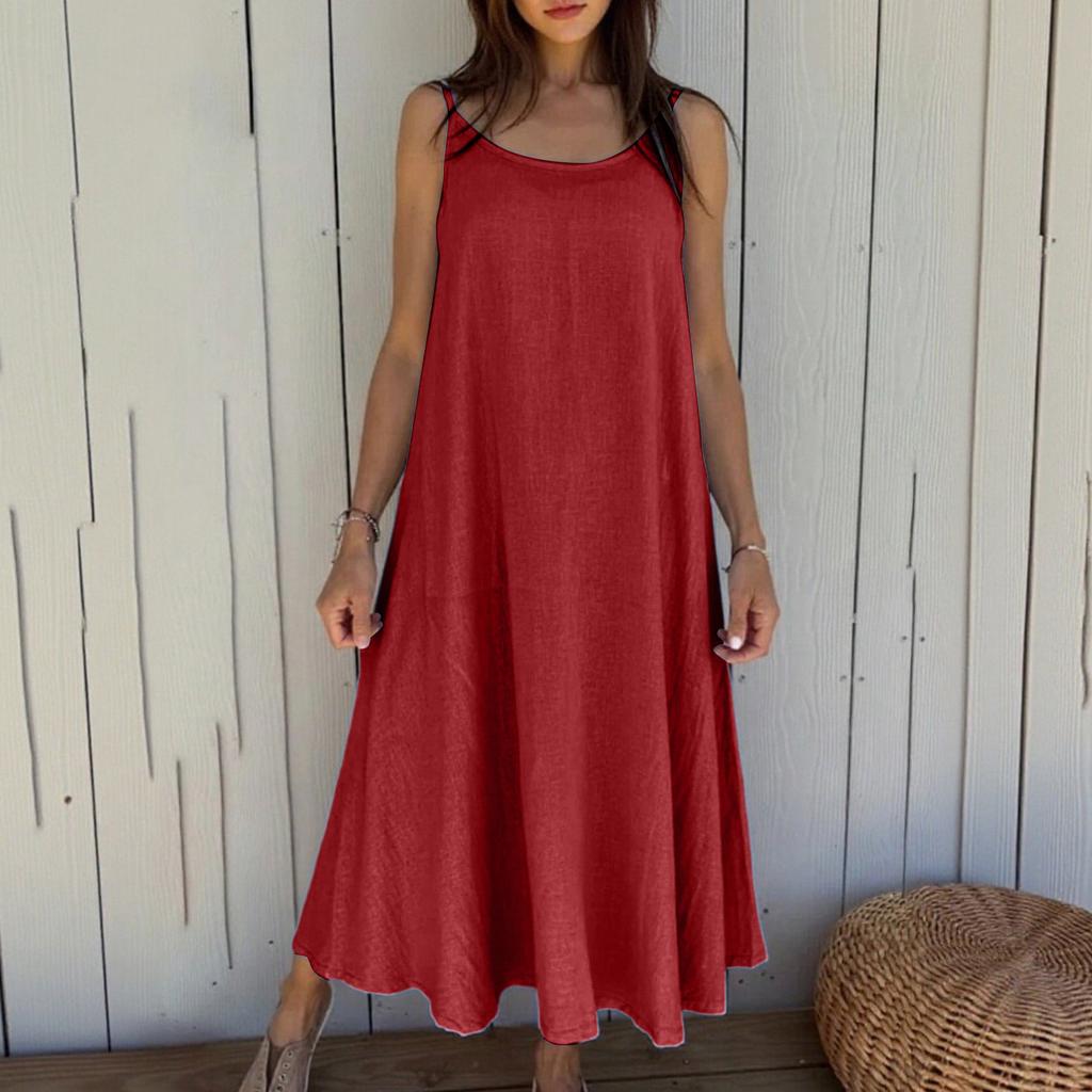 Women's Fashionable Casual Loose Cotton Linen Camisole Dress