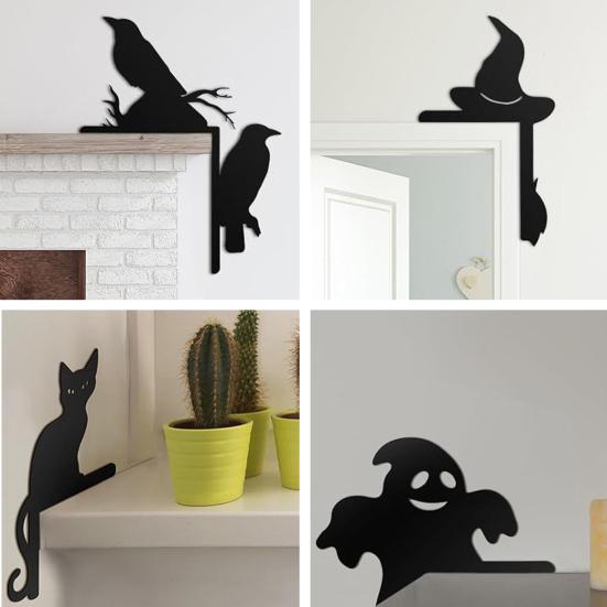 Halloween Door Corner Sign Decoration Easy Installation Door Frame Decor Ghost Black Cat Witch Hat Frame Topper Sign
