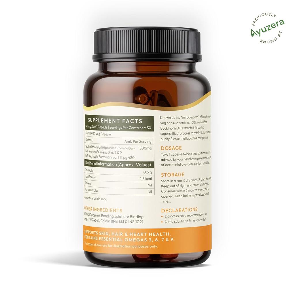 Olio di Bacche di Olivello Spinoso Wellwith 500mg Vegano Omega 7 30 Capsule Vegetali Per Idratazione Naturale della Pelle e Supporto alla Salute del Cuore