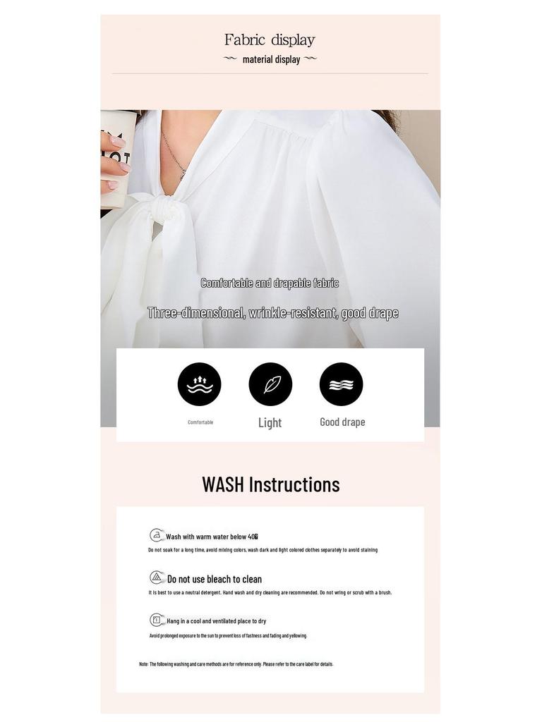 Women's Long Sleeve Blue Bow Chiffon Blouse - Professional French Workwear