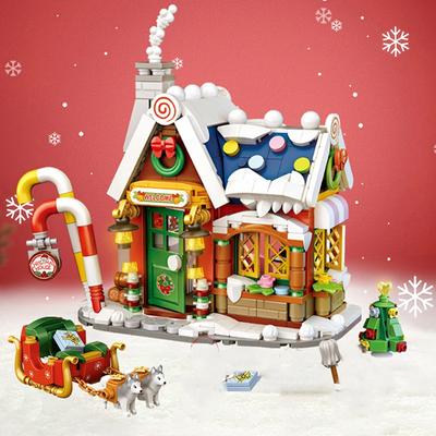 Set de Minibloques de Construcción Casa de Navidad DIY Vista de Calle de la Ciudad Casa Trineo Adornos Ensamblados Juguete Educativo para Niños Regalo Sin Caja