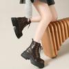 Fashion British Style Autumn Platform Boots Shoes for Women Fashion Lace Up Round Toe Ankle Boots Chunky Heeled Ladies Short Botines