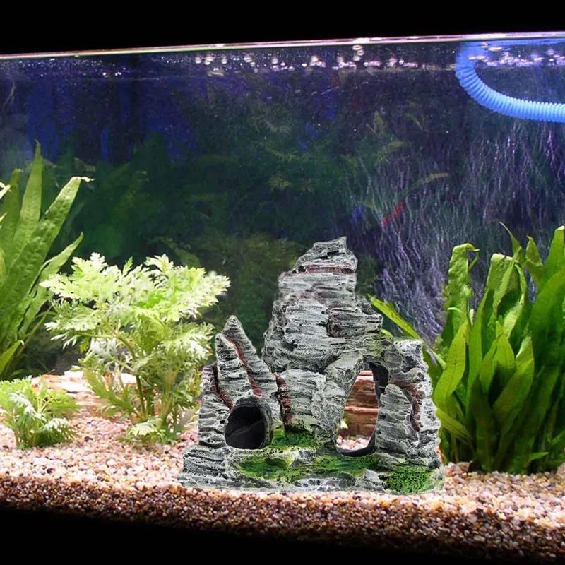 1x Resin Aquarium Rockery Ornament Mountain Cave Stone View Fish Tank Decoration Random