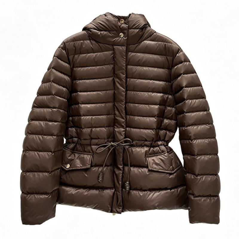 Womens 90% Down Fill Hooded Puffer Jacket With Drawstring Waist Cinch Streetwear Winter Coat