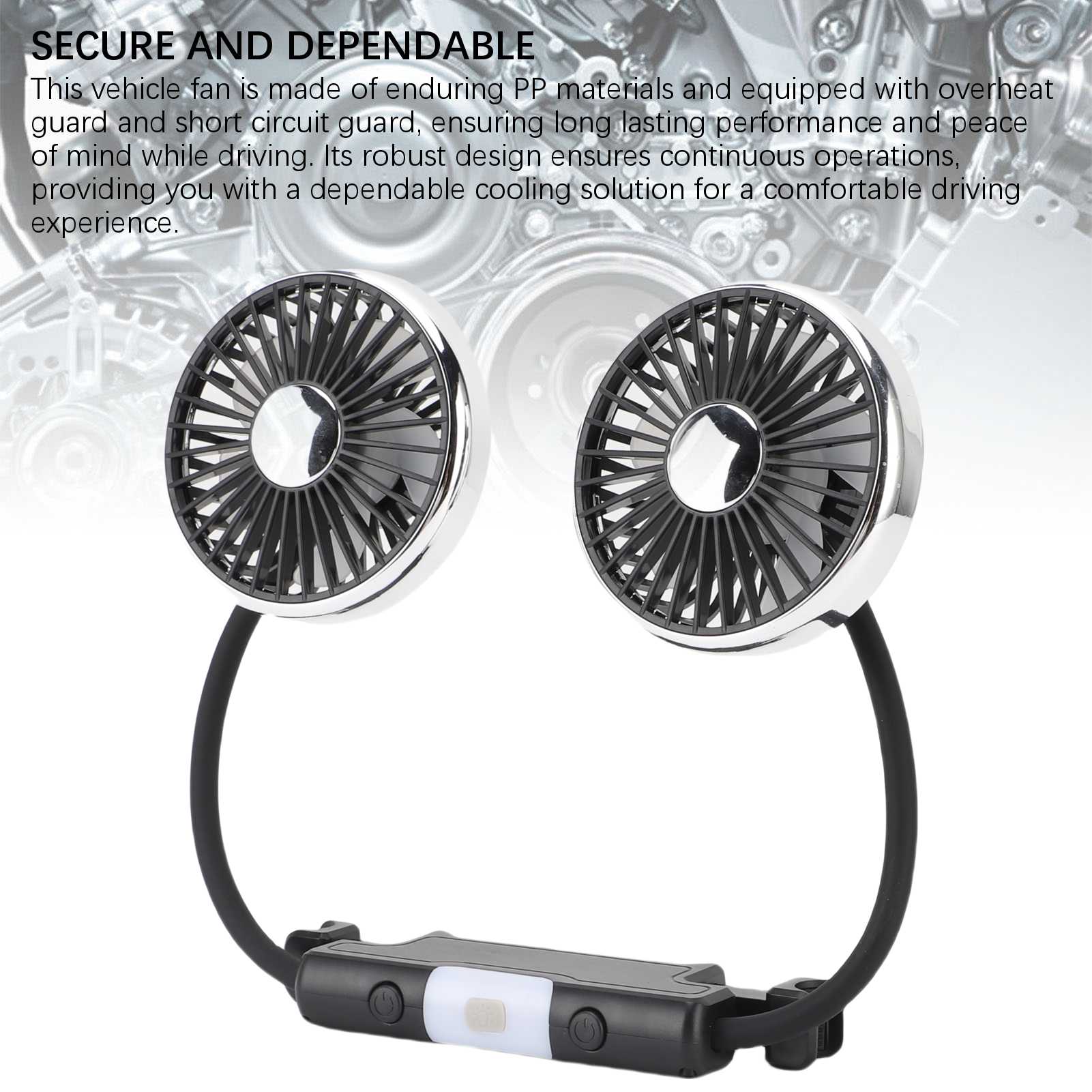 

USB Вентилятор для автомобиля Мощный 3 скорости Двойная головка Гибкая ножка Вентилятор для охлаждения автомобиля Вращающийся на 360 градусов DC 5V Автомобильный