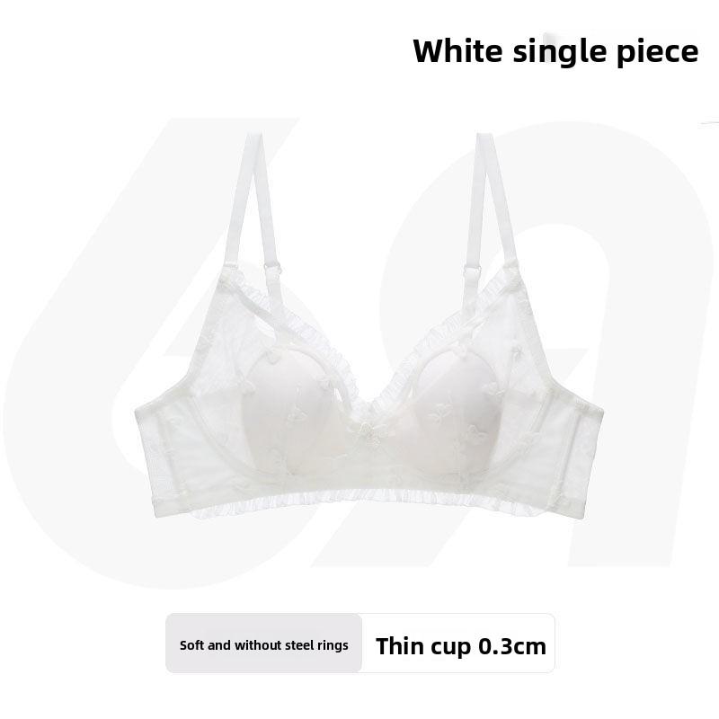French Coquette Lace Thin Cup Wireless Bra, Girly Push Up Comfort Small Bust Women Bra S