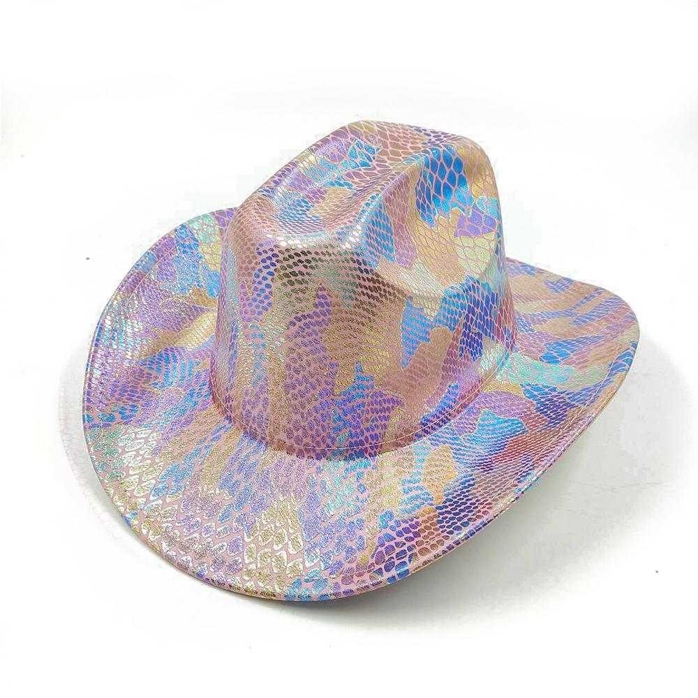 Color Blocks Laser Cowboy hat Western cowboy men and women retro party stage party Cowboy hat outdoor knight hat Wholesale