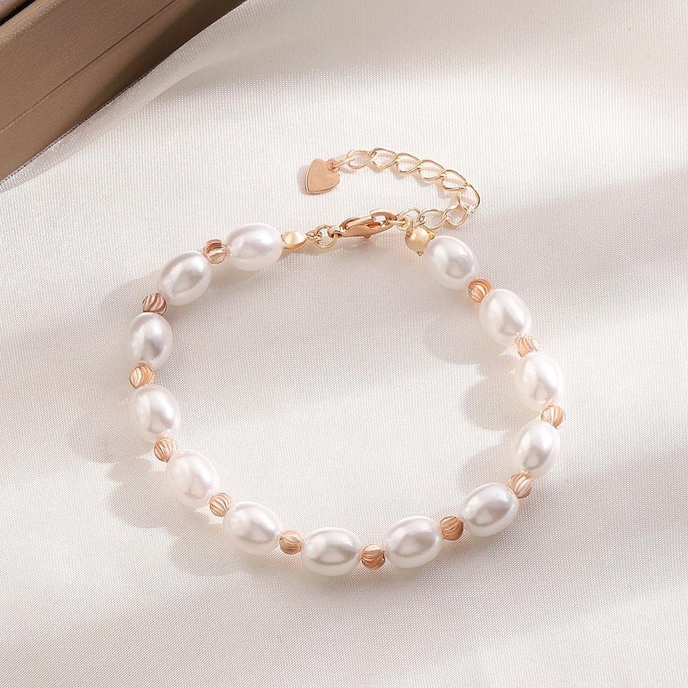 Classic Baroque Ellipse Gold Color Pearl Beaded Bracelet Foe Women Charm Trendy Adjustable Bride Bangle Jewelry Accessory Gift