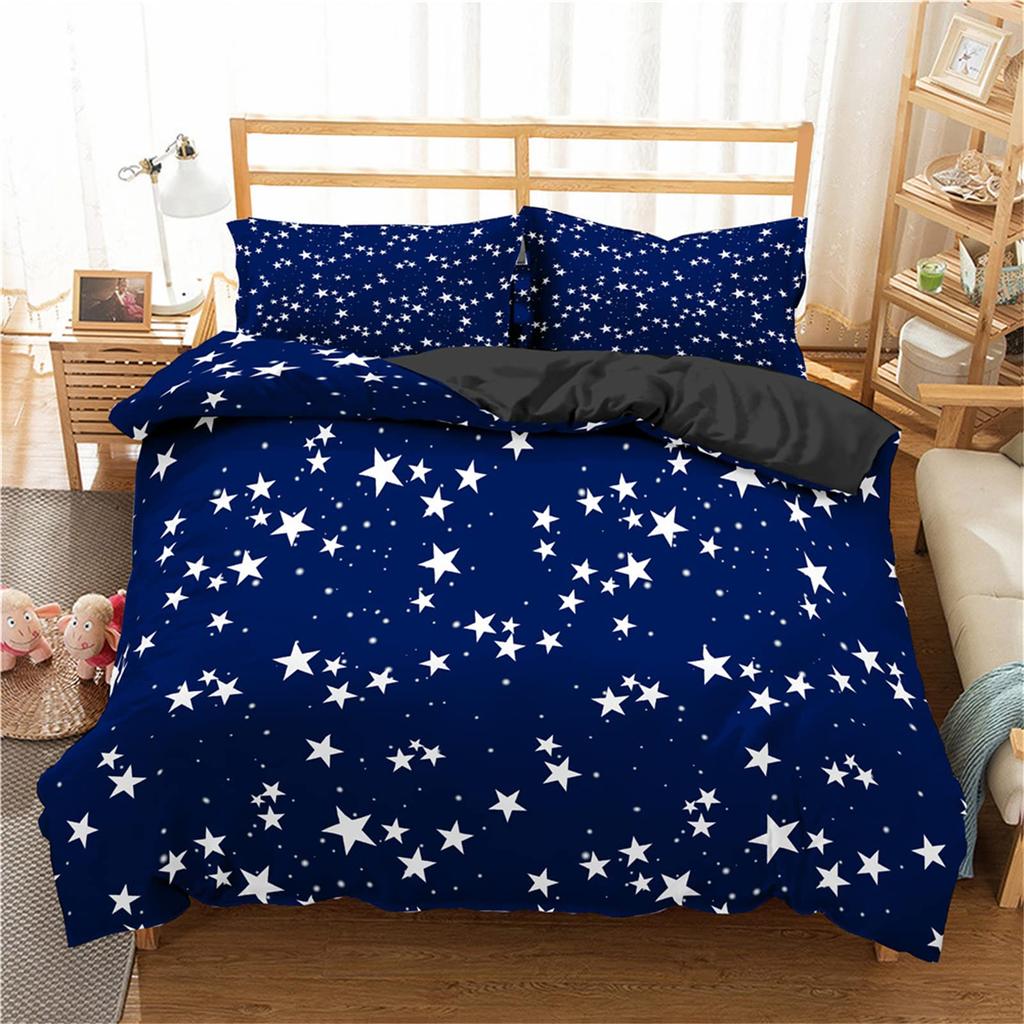 Kawaii Glitter Stars Duvet Cover Twin Queen Psychedelic Space Cosmos Starry Sky Comforter Cover Colorful Star Galaxy Bedding Set