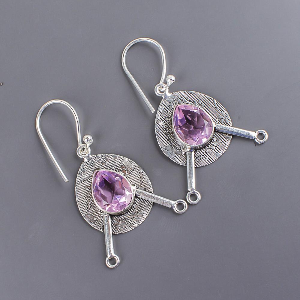 Morganite Gemstone Jewelry, Handmade Silver Earrings, Attractive 925 Sterling Silver Meditation Earrings For Wedding Gift