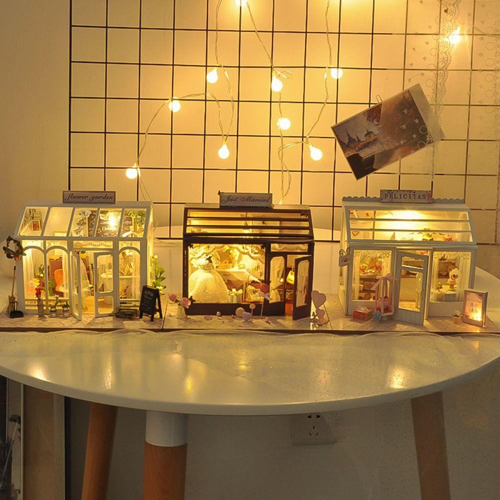 Multicolor Handmade Assembly Shop Models Japanese Sushi Wood Diy Dollhouse With Lights Cake Flower Shop Miniature House Gift