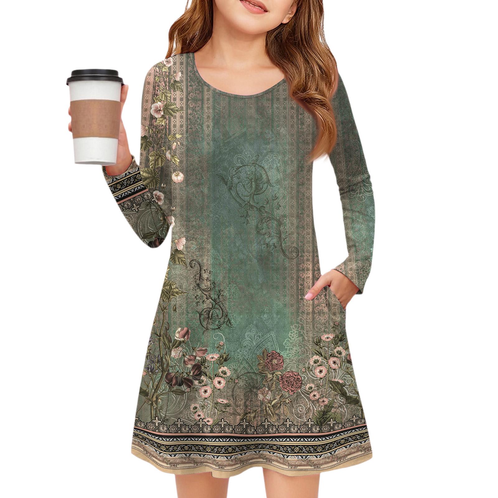 

Платье с длинным рукавом для девочек - Платье с цветными карманами 120