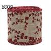 DIY Crafting Ribbon for Garlands Christmas Red Berry Ribbon, 2.2 Yards Imitation Linen 2.5 Inch Wide Holiday Decorative Trees Gift Box Packaging