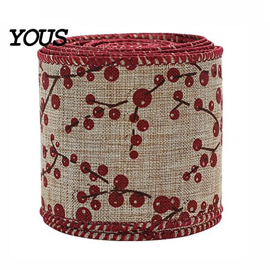 DIY Crafting Ribbon for Garlands Christmas Red Berry Ribbon, 2.2 Yards Imitation Linen 2.5 Inch Wide Holiday Decorative Trees Gift Box Packaging