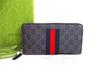 Authentic GG Coating Canvas Leather Web Stripe Round Zip Wallet #b306  Open Box
