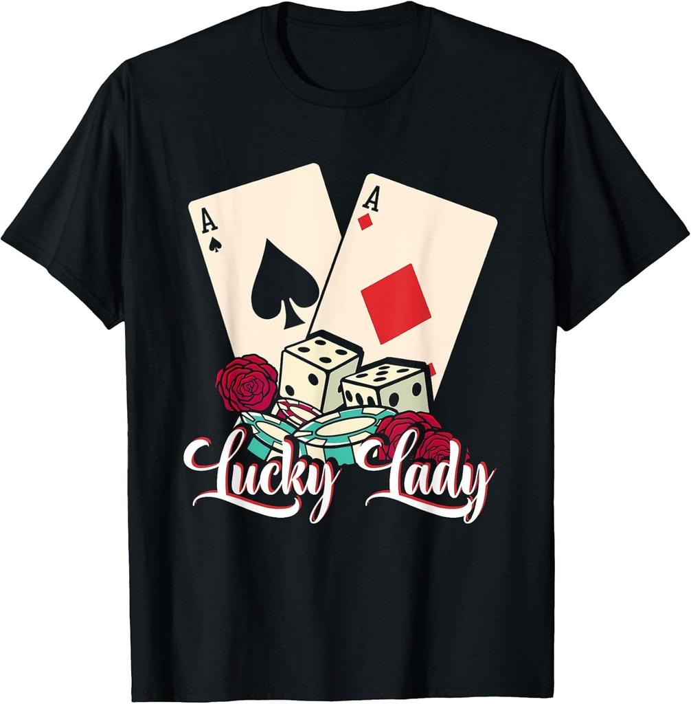 Lucky Lady Poker Player Gambling Casino Gambler Cotton Tee Made In Usa