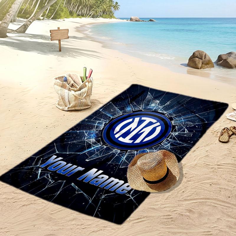 Inter Mailand Personalisiert Bedrucktes Strandtuch Fußballlogo Unterstützung Benutzerdefinierter Name Text Absorptionsfähiges Handtuch Für Sport Reisen Besonderes Geschenk