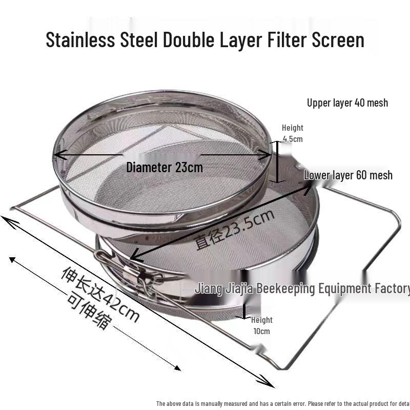 304 Stainless Steel Multi-Functional Honey Filter Mesh Sieve, Ultra-Fine Double Layer, Adjustable for Impurities Extraction.