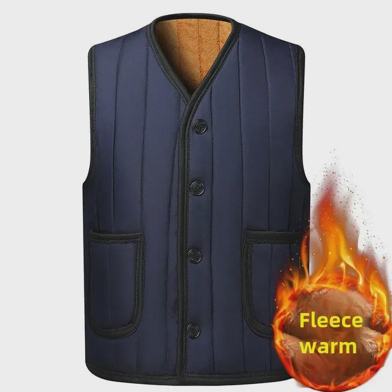Large Wool-Lined Dad's Suit with Plush Vest and Thick Cotton Waistcoat for Middle-Aged & Elderly Men