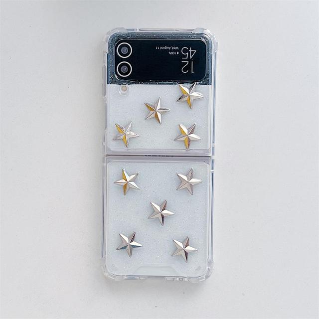 Für Samsung Galaxy Z Flip 4 3 Hülle 3D Pentagramm Runde Nagel Faltbare Transparente Stoßfeste Harte Rückseite Für Zflip4 Flip3 Hülle