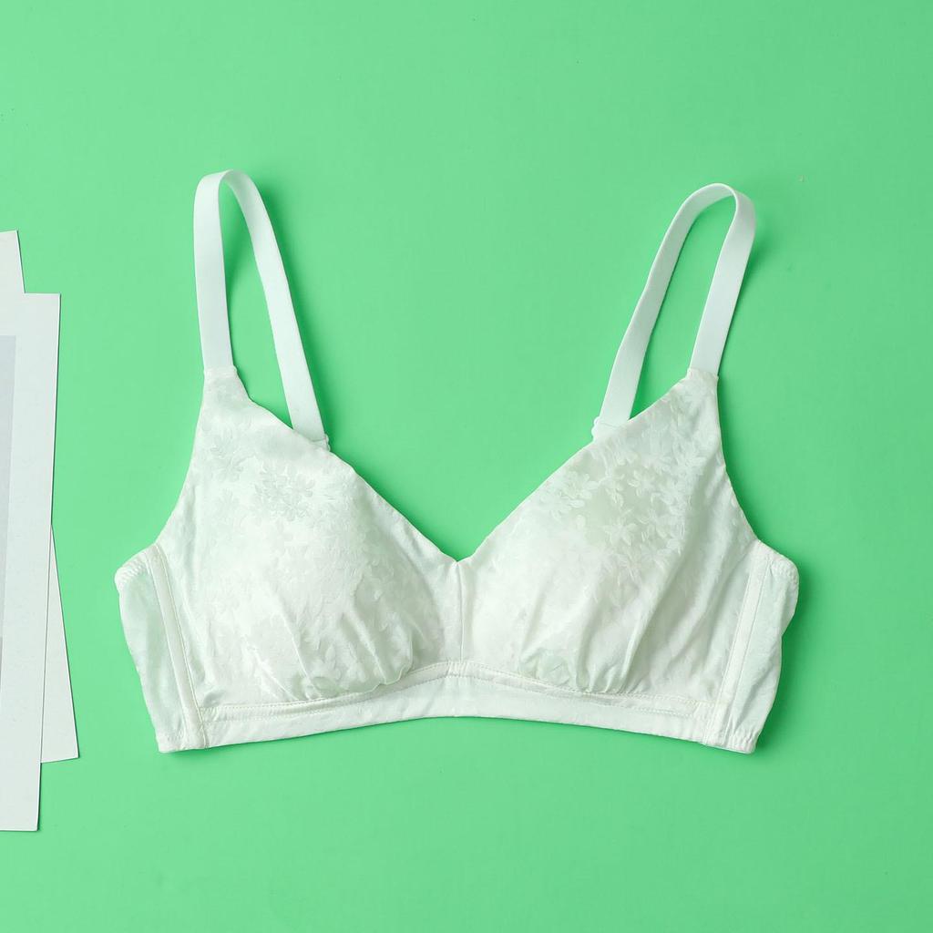 Silk V-Neck Jacquard Wireless Seamless Breathable Lingerie Bra with Side Support
